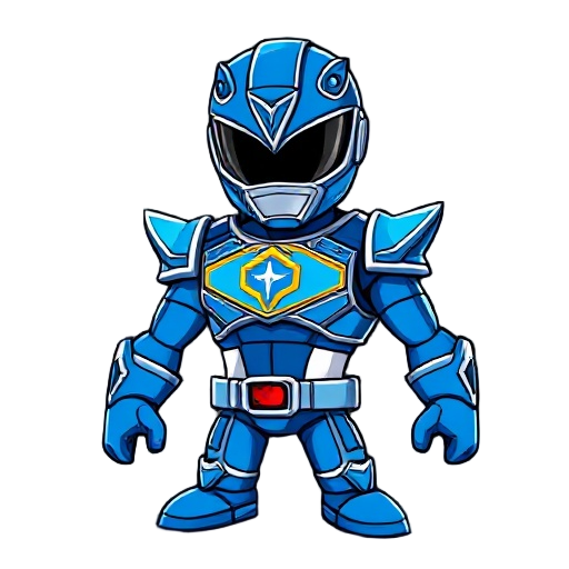 a blue power ranger with a crane on its chestplate and it says blue crane 