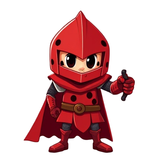 a red knight with black spots that is posing like a knight is gonna hit something 