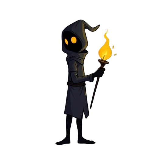 poétique, mystique, inspirée de l’afrique de l’ouest (bénin), atmosphère nocturne et spirituelle personnage mystique masqué tenant une torche vue de profile de la tete aux pieds