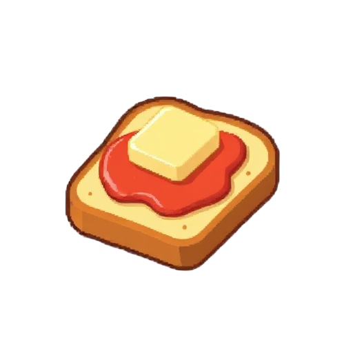 make a pixelated, cute, retro vibe - toast with butter and some sauce on top