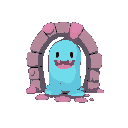 character like enter the gungeon archvale,light blue and pink , slimy