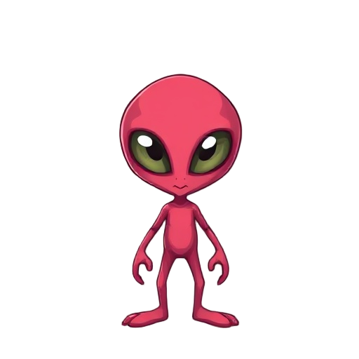 alien redondo sem mão e com apenas um olho gigante, ele é todo rosa e tem orelhas de coelho