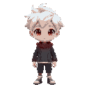 white hair, red eyes, cute boy, 2.5d