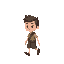 villager walking, muted palette