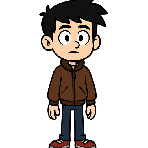 i wanna a teenager with a brown jacket and black hair and white skin and make the torso small