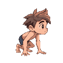human with 1 unique hair with 1 years old crawling looking to the right