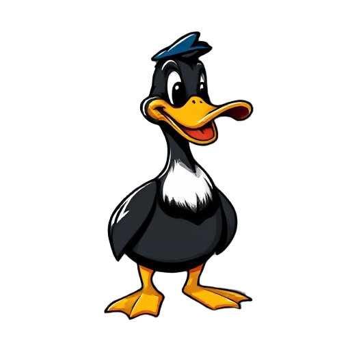 maui mallard,  detetive, apresenta um visual com elementos tropicais,clássico estilo noir. e pato, com penas brancas, com design cartunesco bico e pés alaranjados, lembrand pato donald da disney