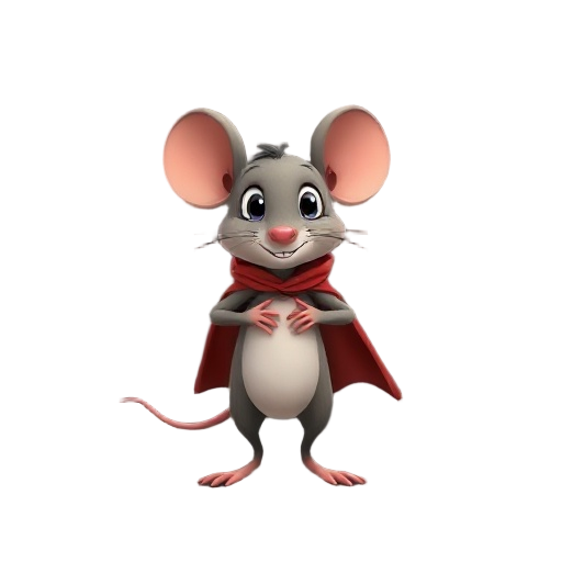 generate a small cartoon mouse walking on two legs, wearing a cape.