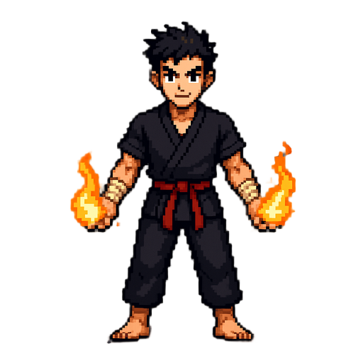 i want a character that is a martial artist tha controls fire in pix art 