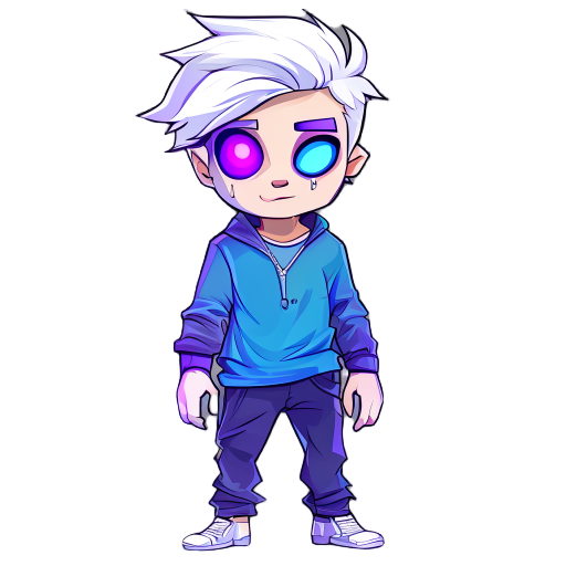 crei um male white hair, one eyes purple and blue, casual, body complete