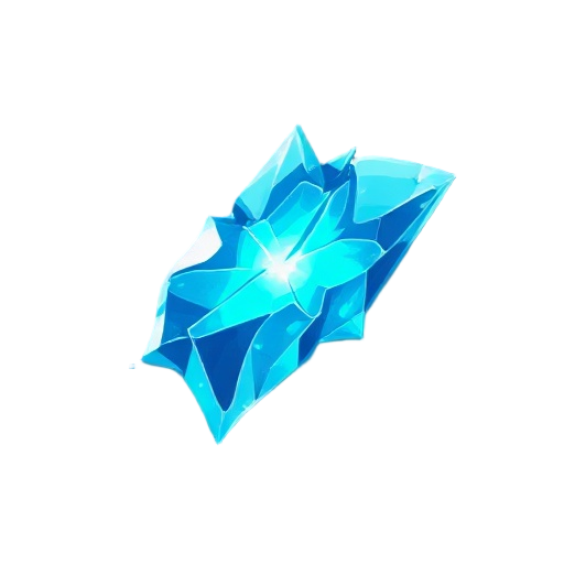 massive icy shard falling, jagged and glowing blue, cracks of light across it. feels heavy and powerful, core of a frozen storm, frost particles swirling. fantasy style, dramatic, for a game skill icon.