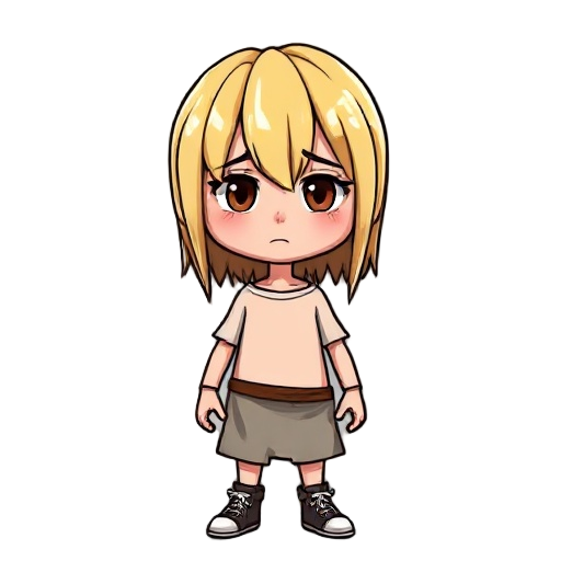 blonde (brown highlights) straight fringe, medium brests model with sad face and clothes off