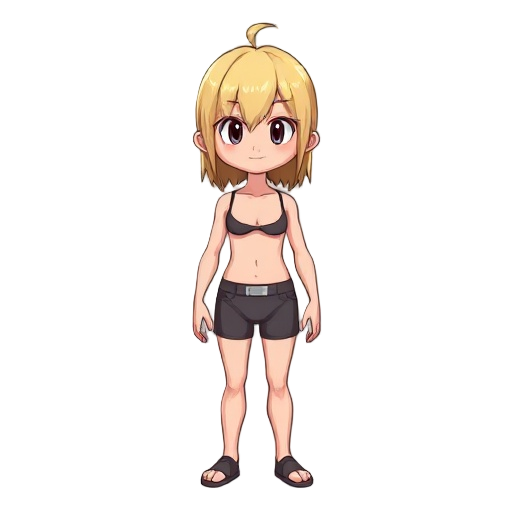 blonde (brown highlights) straight fringe model in underware