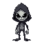 uma sprite sheet altamente detalhada de um personagem esqueleto estilizado em um estilo cartoon pixel art, projetado para um jogo 2d. o esqueleto tem uma caveira grande com olhos escuros vazios