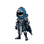 un buzo de bronce con capa color azul marino y un aguijón de bronce también. bajo, al estilo de hollow knight