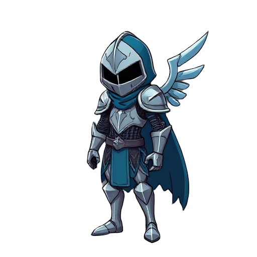 un buzo de bronce con capa color azul marino y un aguijón de bronce también. bajo, al estilo de hollow knight