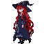 anime girl witch character profile side view, not hat, long red hair, and castlevania style, and blue eyes