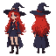 anime girl witch character profile side view, not hat, long red hair, and castlevania style, and blue eyes