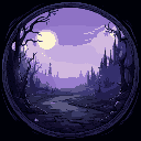 gothic aesthetic landscape, art illustration in round frame