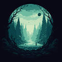 gothic aesthetic landscape, art illustration in round frame