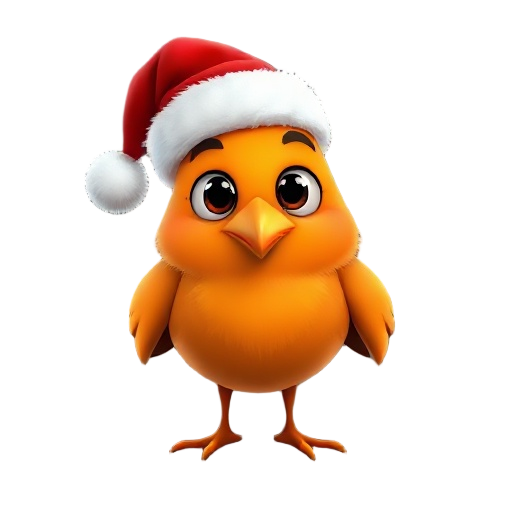 a orange bird with santa claus had