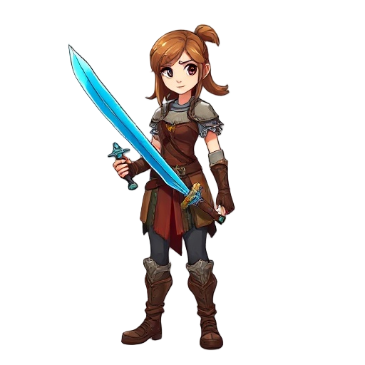female warrior in medievil clothing holding a blue sword in t pose