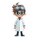 scientist with goggles on head pokemon style brown hair