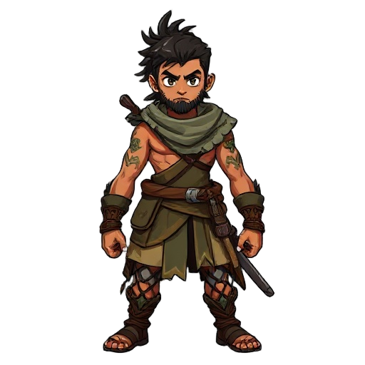 "hd-2d character portrait in the exact style of octopath traveler, featuring a young male warrior (22 years old) from the heart of the amazon rainforest. he embodies a primal, agile fighter with deep 