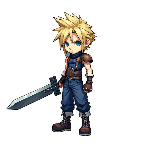 cloud strife battle ready with sword drawn