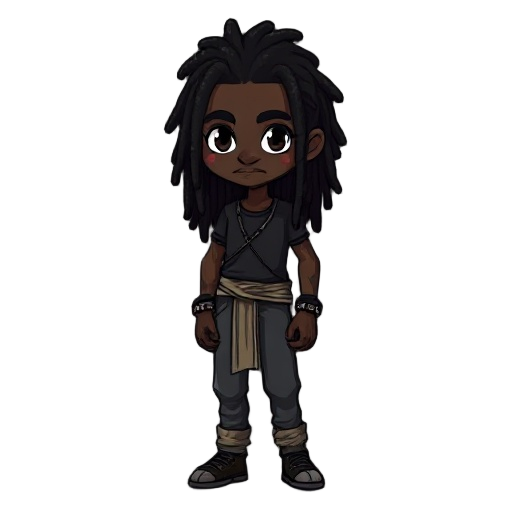 pixel me a black man with dreads that looks like hes from a souls game