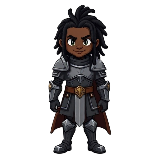 create a black guy with dreads and knight armor
