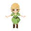 low poly nintendo ds character model. create a stunningly gorgeous anime girl with short blonde hair and yellow eyes with long eyelashes and is wearing a light green dress, shoulders exposed, short light green sleeves, a brown belt buckle and brown boots.