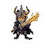 gothic knight with thorn crown and flaming sword and gauntlets
