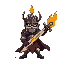 gothic knight with flaming thorn crown flaming sword and gauntlets