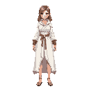 female with idealized toned muscular proportions wearing a white fantasy robe