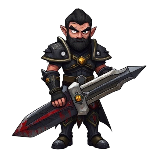 one-armed warrior in dark, bloodstained armor with golden details, holding a massive broken sword. vengeful expression, no green, only dark tones, battle-worn and grim.