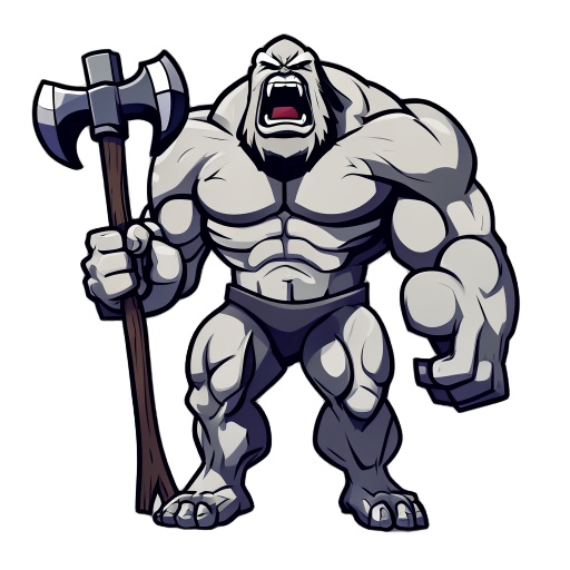 mighty titan with an axe onleft hand while roaring