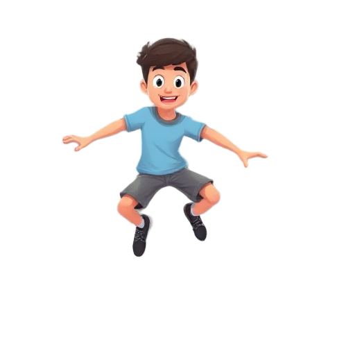 jumping then landing knees bent and making a right shoulder front pose