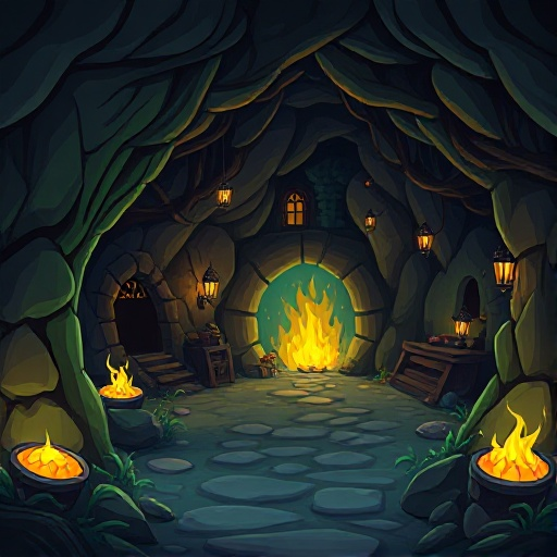 create a background for a game that takes place in a witches den