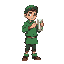 estilo snes, de un joven alquimista con túnica verde y capucha, sosteniendo un frasco brillante.