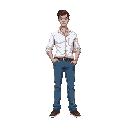 man in white shirt and blue jeans