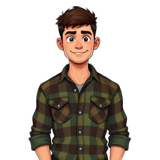 ultra realistic portrait of a 24-year-old brazilian man with an athletic build, short height (around 1.70 m), medium tan skin, short dark brown hair, and light stubble. he is wearing a green and brown plaid western snap-button flannel shirt, slightly worn