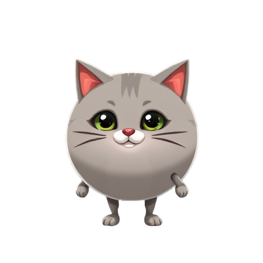 ball of whool but its a cat, the ball has a head of a cat in the middle, some tinny legs and arms of a cat