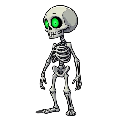 skeleton with green eyes side view 