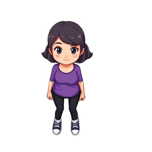 a girl in a purple top and black pants