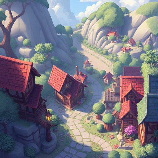 peaceful town background for top-down 2d fantasy game 