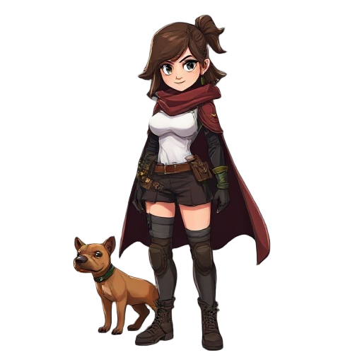 cria imagem de uma mulher guerreira, detalhes da roupa calça, militar camuflada, e casaco marrom, com blusa branca, do lada dela dos cachorros um da cor todo marrom escuro, e outro caramelo fazendo a segurança dela