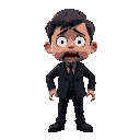a scared boy with black suit and there's light on it