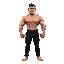 a strong man without shirt but with black pants and no shoes