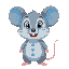 draw a cheerful and friendly anthropomorphic gray mouse character. the mouse has light blue inner ears, a round black nose, and wears with buttons. the mouse has soft, plush-like features, large expre